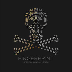 Wall Mural - Skull and crossbones shape Fingerprint pattern logo dash line, Danger technology concept design illustration gold and silver isolated on black background with Fingerprint text