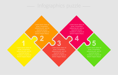 Poster - Vector jigsaw puzzle squares info graphic 5 steps.