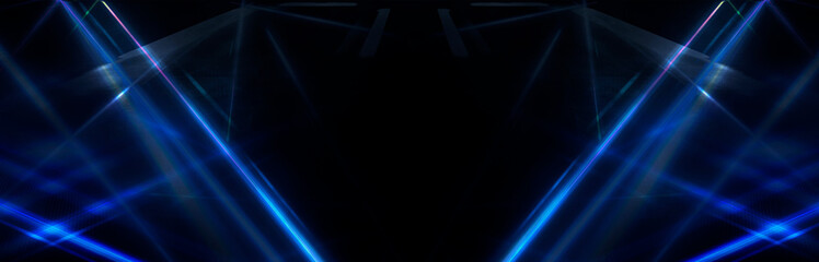 Wall Mural - tunnel in blue neon light, underground passage. abstract blue background. background of an empty bla