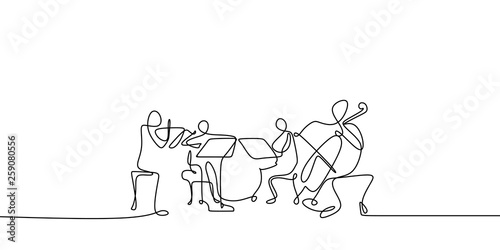 Fotomural continuous line drawing of jazz classical music concert performance on the stage