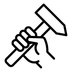 Poster - Hammer in hand icon. Outline hammer in hand vector icon for web design isolated on white background