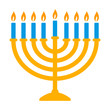 Hanukkah menorah candelabrum with nine lit candles flat vector color icon for holiday apps and websites