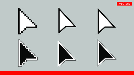 Leinwandbilder - 6 black and white arrow pixel and no pixel mouse cursors icons signs vector illustration set flat style design isolated on gray background.