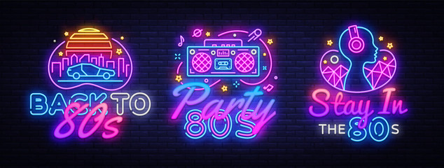 80's collection neon signs vector. back to the 80s design template concept. neon banner background d