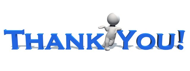 Thank You - 3D text in blue and 3D people with shadow on the floor - isolated on white background