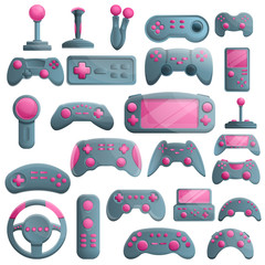 Poster - Joystick icons set. Cartoon set of joystick vector icons for web design