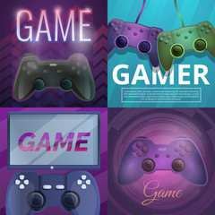 Poster - Joystick game banner set. Cartoon illustration of joystick game vector banner set for web design