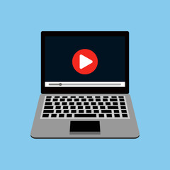 Wall Mural - online video player on laptop vector illustration, flat computer screen with internet web streaming 