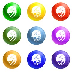 Poster - Mountain climb helmet icons vector 9 color set isolated on white background for any web design 