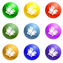 Poster - Climbing gloves icons vector 9 color set isolated on white background for any web design 