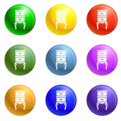 Poster - Vintage nightstand icons vector 9 color set isolated on white background for any web design 