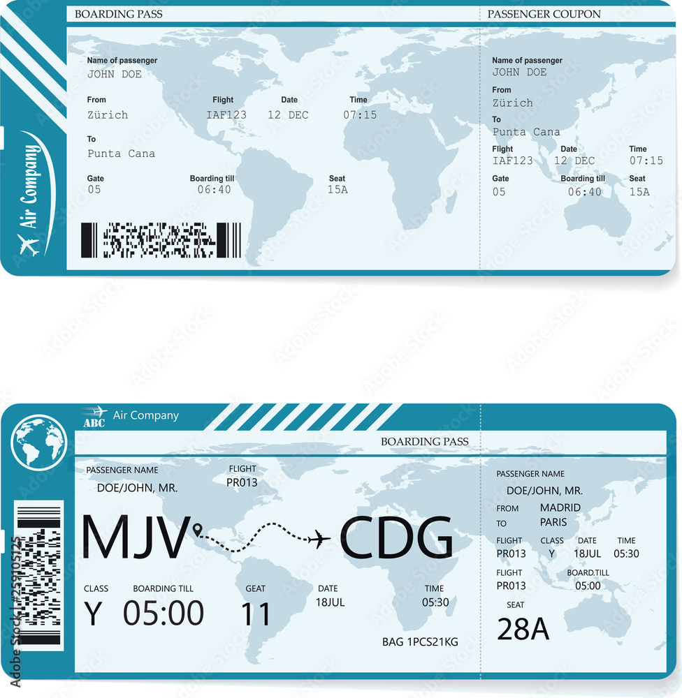 Vector illustration of two different variants of boarding pass tickets ...