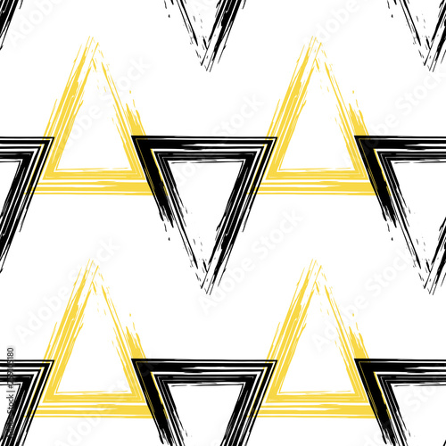 Modern Black And Yellow Grunge Geometric Seamless Pattern With