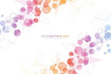 Fototapete - hexagonal abstract background. big data visualization. global network connection. medical, technolog