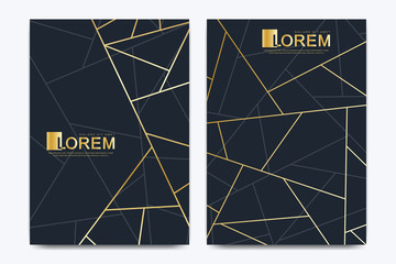 Poster - Modern vector template wedding invitation cards with marble texture background and golden geometric lines in the A4 size