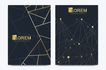 Poster - Modern vector template wedding invitation cards with marble texture background and golden geometric lines in the A4 size