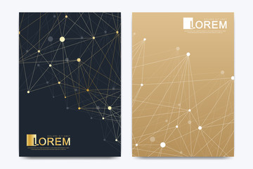 Aufkleber - Modern vector template for brochure, leaflet, flyer, cover, banner, catalog, magazine, or annual report in A4 size. Futuristic science and technology design. Geometric graphic background molecule