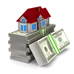 Wall Mural - House and cash on white background. Isolated 3D illustration