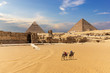 The Great Pyramids, the Sphinx and the temple entrance in Giza, Egypt