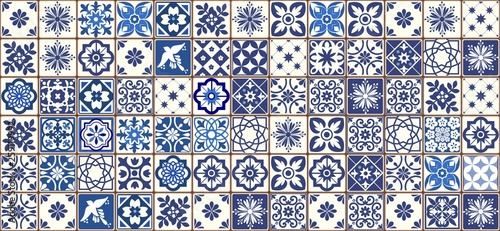 Fotografía Blue Portuguese tiles pattern - Azulejos vector, fashion interior design tiles