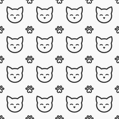 Wall Mural - cat faces and paws seamless pattern