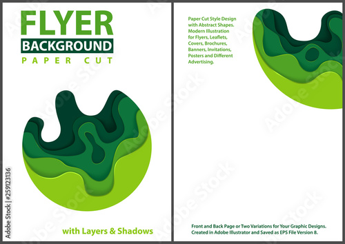 Modern Flyer Paper Cut Style Design with Green Layers - Graphic Illustration ...