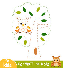 Connect The Dots, Game For Children. The Owl In The Tree.