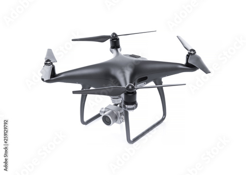 Fotografía Black drone with camera isolated on white background
