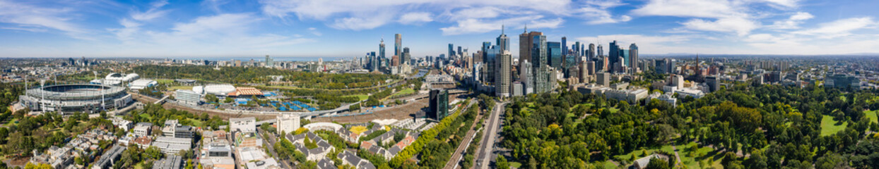 Wall Mural - Aerial panoramic view of the beautiful city of Melbourne from Fitzroy Gardens