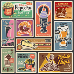 Canvas Print - Fast food burgers, hot dogs, desserts retro menu