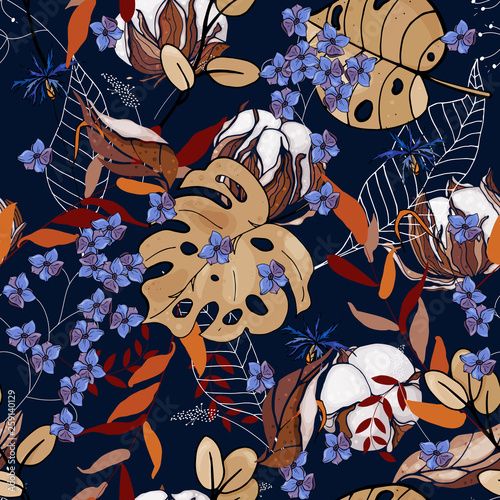 tapetowa-botaniczna-wektorowa-ilustracja-z-reka-rysujaca-kwitnie-bawelne-fantazja-kwiecisty-bezszwowy-wzor