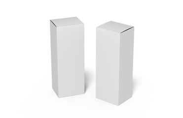 Wall Mural - Blank White Vertical Packaging Box For Perfume, Tea, Medicine, Tooth Paste, Food And Cosmetic Products, Mock Up Template On Isolated White Background, 3D Illustration
