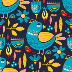 Wall Mural - Tribal bird seamless vector pattern.