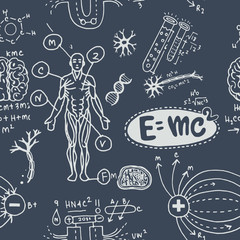 Wall Mural - Vector illustration of scientific formulas and calculations in physics and mathematics.seamless pattern