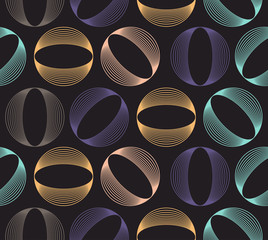 Wall Mural - geometric seamless pattern wired circles brown blue shades