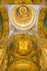 Interior, church of Savior on the Spilled Blood. 1880s church with vibrant, lavish design - Saint Petersburg, Russia