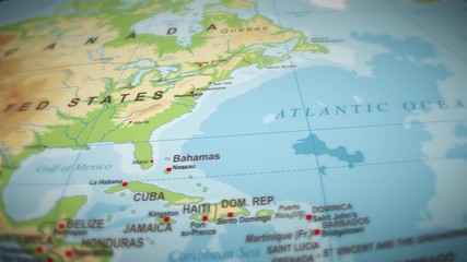 Wall Mural - Geography World Map Flight Over Background/ 4k animation of a world map travel background flight over with ocean, countries and cities names