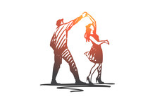 Couple, Dancing, Partner, Music, Party Concept. Hand Drawn Isolated Vector.