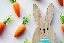 Wooden Easter Bunny With Orange Carrots