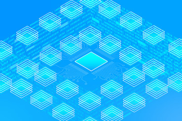 Leinwandbilder - Big Digital Data Server Security Protection Center Screen Control Panel. Decentralized Network Communicate Cyberspace 3d Scifi Technology Concept Design Illustration.