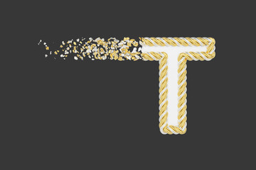 Aufkleber - Shattering letter T 3D realistic raster illustration. Twisted letter with explosion effect on dark background.