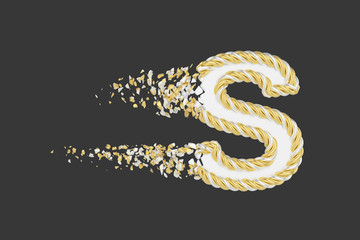 Aufkleber - Shattering letter S 3D realistic raster illustration. Twisted letter with explosion effect on dark background.