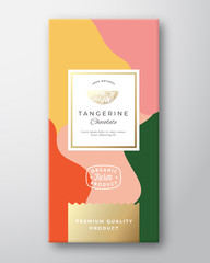 Canvas Print - Tangerine Chocolate Label. Abstract Vector Packaging Design Layout with Soft Realistic Shadows. Modern Typography, Hand Drawn Citrus Silhouette and Colorful Background.