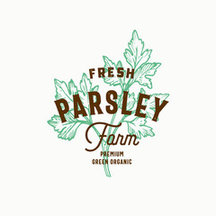 Wall Mural - fresh parsley farm abstract vector sign, symbol or logo template. hand drawn green parsley branch wi