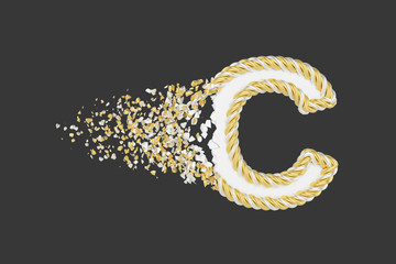 Aufkleber - Shattering letter C 3D realistic raster illustration. Twisted letter with explosion effect on dark background.
