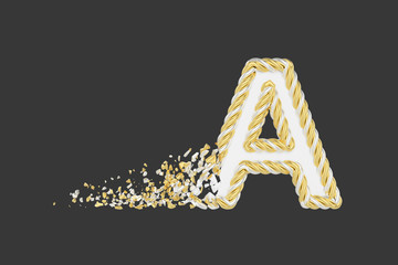 Aufkleber - Shattering letter A 3D realistic raster illustration. Twisted letter with explosion effect on dark background.