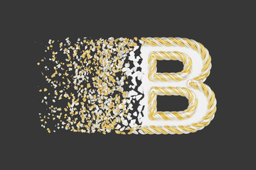 Aufkleber - Shattering letter B 3D realistic raster illustration. Twisted letter with explosion effect on dark background.