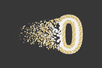 Leinwandbilder - Shattering number 0 3D realistic raster illustration. Twisted number with explosion effect on dark background.