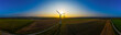 © Studio-FI - Aerial view of a wind farm during a dramatic sunrise in the English countryside, England panoramic