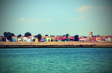 Colorfully painted houses of Burano Island  near Venice with old